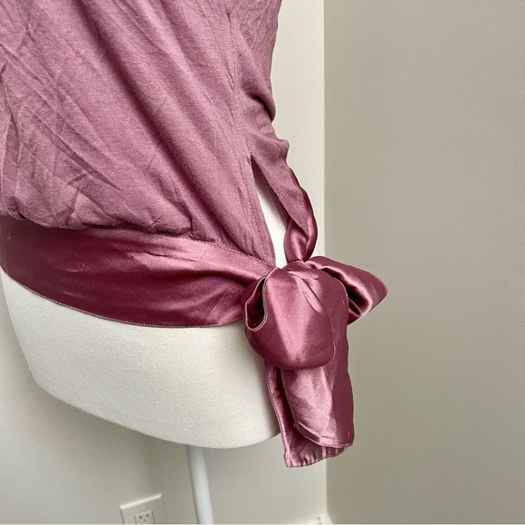 Vintage Y2K Scoop Neck Satin Tie Waist Embroidered Detail Pink Tank Top - Picture 4 of 7